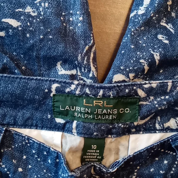 LRL Blue w White Flower Pattern Cropped Pants Size 10 - Picture 5 of 5